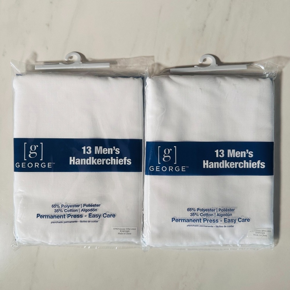 Handkerchiefs 2 Sets of 13 Sealed George 100% Cotton White, 26 In All